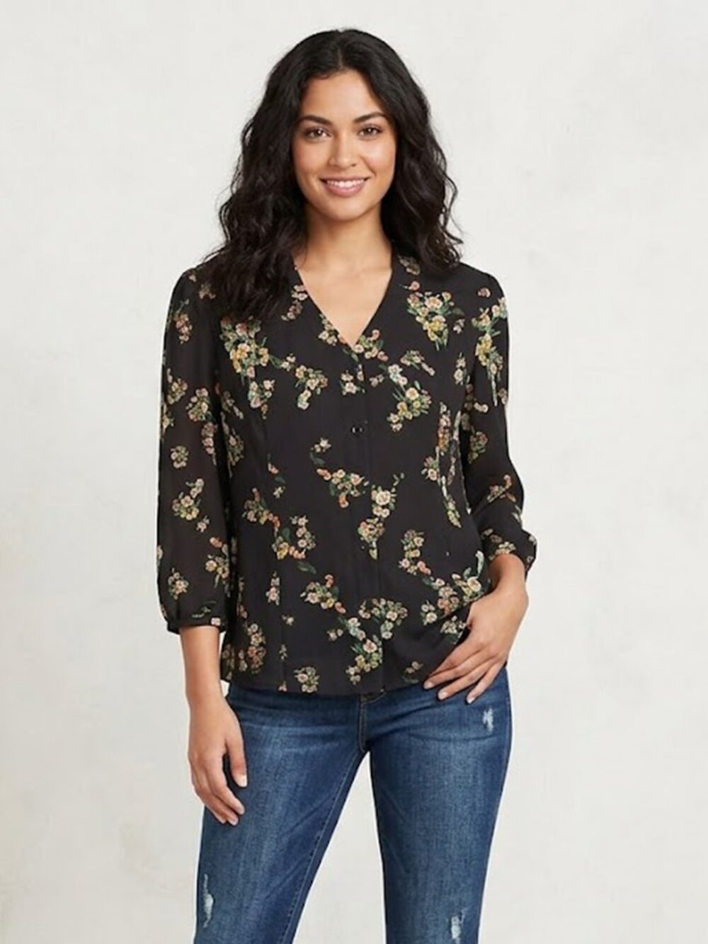 CAbi Black Floral Ovation Blouse NWT Style 4534 (Small runs Large)